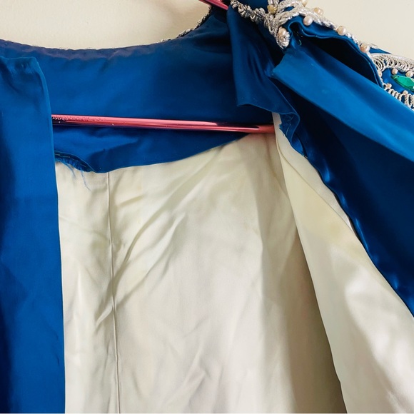 Vintage Handmade Embellished Cloak Coat Royal Blue - Picture 7 of 16